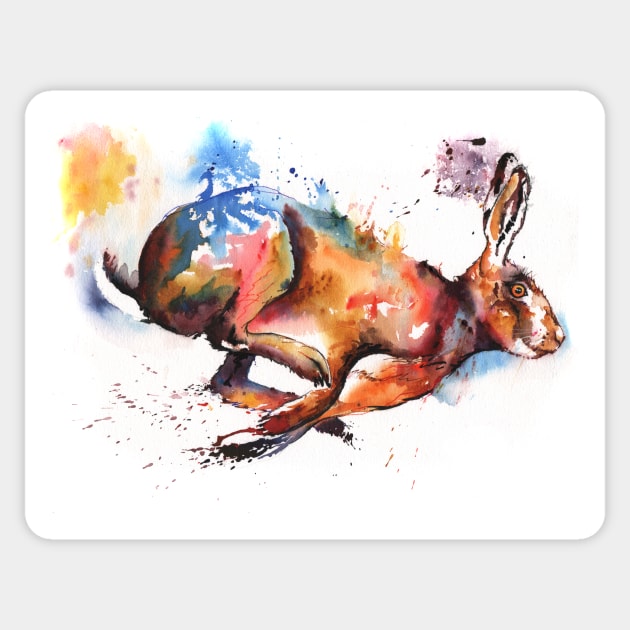 Splash and Dash running hare painting Sticker by Mightyfineart